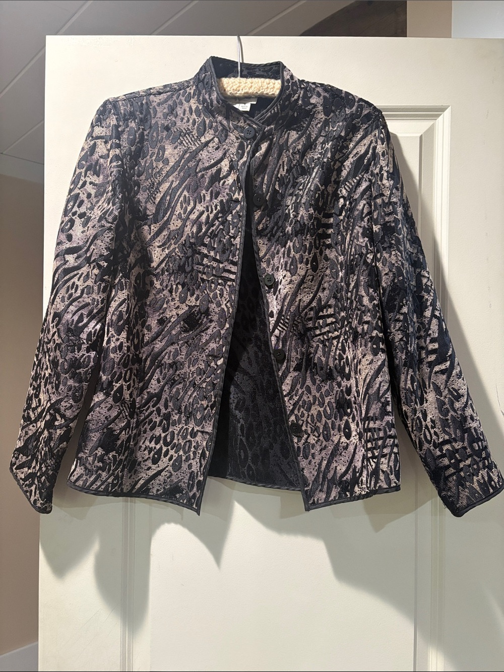 Coldwater Creek Black and Taupe Abstract Print Jacket